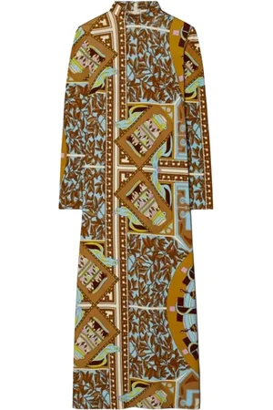 Tory Burch Kleedjes, Dames, Veelkleurig, S, Gestreepte midi-jurk met col