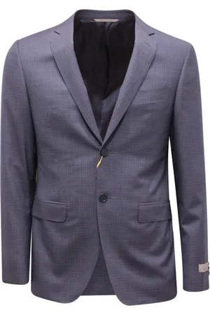 CANALI Jassen, Heren, Blauw, S, Wol, Geruite wollen pak Made in Italy