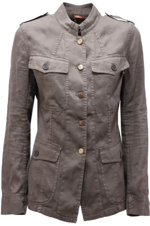 Dondup Jassen, Dames, Groen, S, Katoen, Vintage Linnen/Katoenen Jas Groen