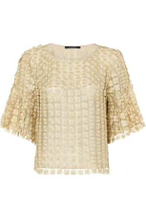 Bruuns Bazaar Blouses & Shirts, Dames, Geel, L, Polyester, Elegante Bloes met Bloemen in Goud
