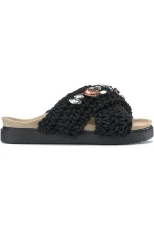 INUIKII Schoenen, Dames, Zwart, 37 EU, Stijlvolle Geweven Stone Slipper Sandalen