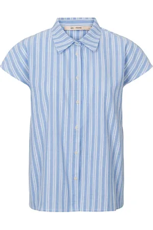 RUE de FEMME Blouses & Shirts, Dames, Blauw, S, Katoen, Blauwe Katoenen Top met Kraag en Knopen