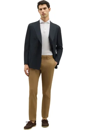 Boglioli Broeken, Heren, Bruin, L, Katoen, Stretch katoen straight Chinos