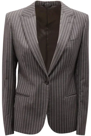 Tonello Jassen, Dames, Grijs, M, Wol, Pinstripe Wollen Jas Made in Italy