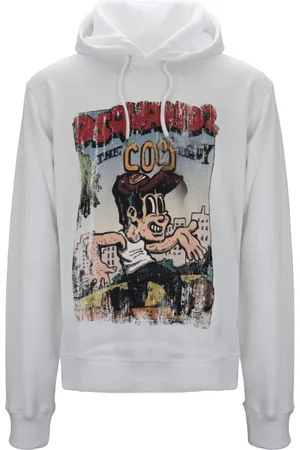 Dsquared2 Sweatshirts & Hoodies, Heren, Wit, XL, Katoen, Hoodie met trekkoord