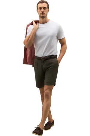 Boglioli Korte broeken, Heren, Groen, S, Linnen, Garment Dyed Linnen geplooide Bermuda Shorts