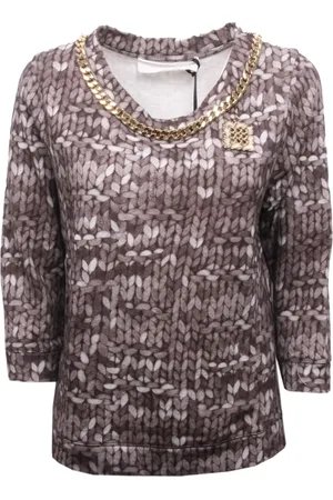 Elisabetta Franchi Blouses & Shirts, Dames, Veelkleurig, S, Denim, Denim Sweater 3/4 Mouw Model Ma 5253720