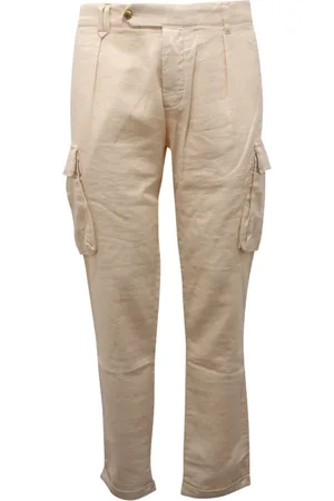OFFICINA 36 Jeans, Heren, Wit, XS, Katoen, Cargo katoen/linnen broek in Latte