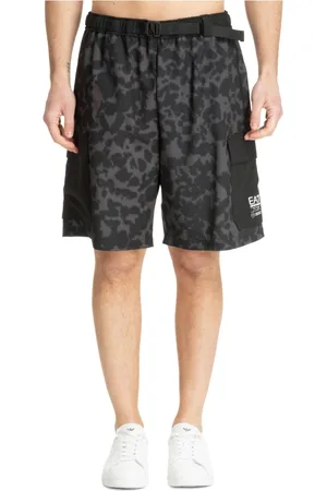 EA7 Korte broeken, Heren, Bruin, M, Polyester, Abstract Multicolor Track Shorts met Riem