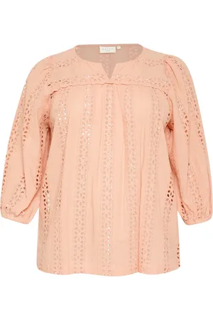 Kaffe Blouses & Shirts, Dames, Oranje, 2Xl, Katoen, Geborduurde Blouse Perziknectar
