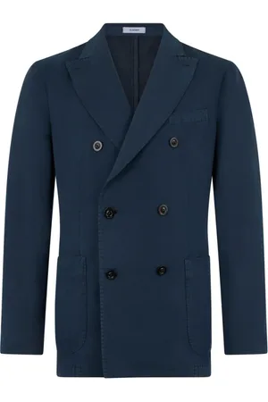 Boglioli Jassen, Heren, Blauw, XL, Katoen, Katoenen linnen satijnen double-breasted K-jasje