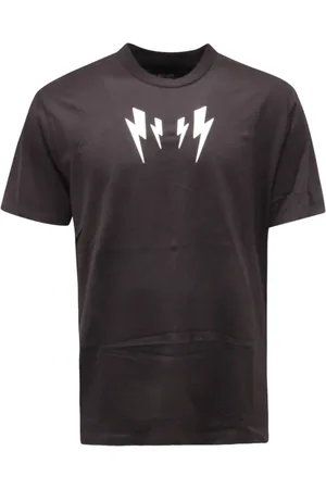Neil Barrett Tops, Heren, Zwart, M, Slim Fit Italiaanse Bolt T-Shirt