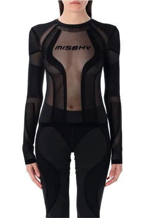MISBHV Blouses & Shirts, Dames, Zwart, M, Polyester, Zwarte Flock Mesh Sport Longsleeve Top