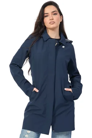 K-Way Mantels, Dames, Blauw, XL, Nylon, Blauwe Slim Fit Trenchcoat