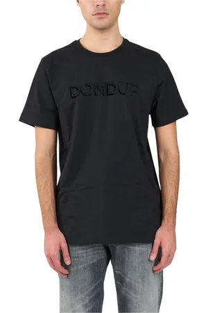 Dondup Tops, Heren, Zwart, XL, Katoen, Jersey T-shirt met Flock Logo