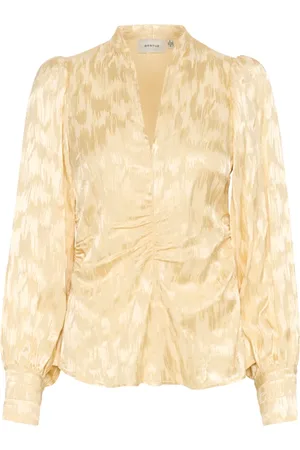 Gestuz Blouses & Shirts, Dames, Geel, L, Gele V-hals blouse met gerimpelde voorkant