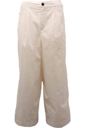 Woolrich Broeken, Dames, Wit, S, Katoen, Katoenen Popeline Broek met Zijzakken