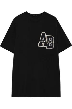 ANINE BING Tops, Dames, Zwart, S, Katoen, Zwart Logo Tee Lili Toppe
