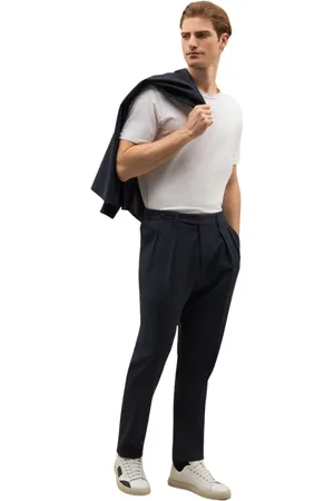 Boglioli Broeken, Heren, Blauw, L, Wol, Stretchwol Canva comfortbroek