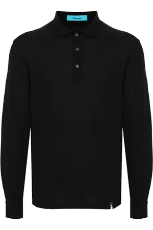 DRUMOHR Tops, Heren, Zwart, 2Xl, Katoen, Zwarte polo met lange mouwen