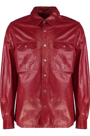 Rick Owens Jassen, Heren, Rood, 2Xl, Leer, Leren overshirt met voorflapzakken