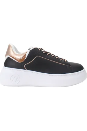 Armani Exchange Schoenen, Dames, Zwart, 37 EU, Leer, Leren Sneakers met Verhoogde Rubberen Zool