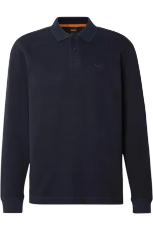HUGO BOSS Tops, Heren, Blauw, S, Katoen, Lange mouw katoenen poloshirt