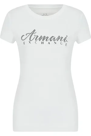 Armani Exchange Tops, Dames, Wit, S, Katoen, Witte Rhinestone Crew Neck Tee