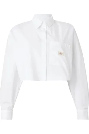 Calvin Klein Blouses & Shirts, Dames, Wit, L, Katoen, Katoenen popeline overhemd met lange mouwen