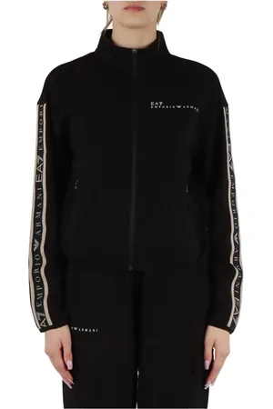 EA7 Sweatshirts & Hoodies, Dames, Zwart, M, Katoen, Zwarte Zip Sweater voor Vrouwen