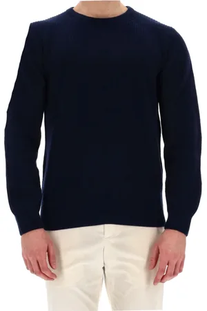 HERNO Truien, Heren, Blauw, M, Kasjmier, Blauwe Kasjmiertrui Suède Patches