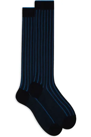 Gallo Ondergoed, Heren, Blauw, S, Katoen, Lange blauwe geplateerde katoenen sokken voor heren met brede ribsteek.