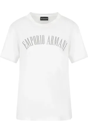 Emporio Armani Tops, Dames, Wit, M, Katoen, Katoenen T-shirt met Voorlogo