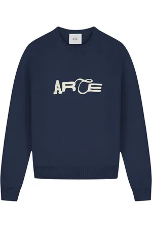 Arte Antwerp Truien, Heren, Blauw, L, Katoen, Crème Gebreide Trui met Geborduurd Logo