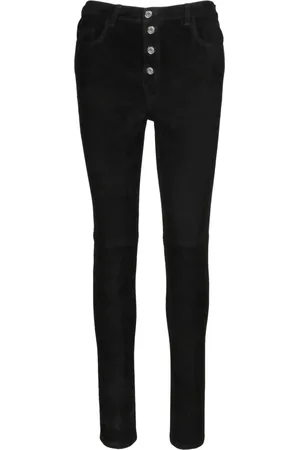IRO Jeans, Dames, Zwart, M, Suède, Slimme Suède Broek met Zichtbare Sluiting