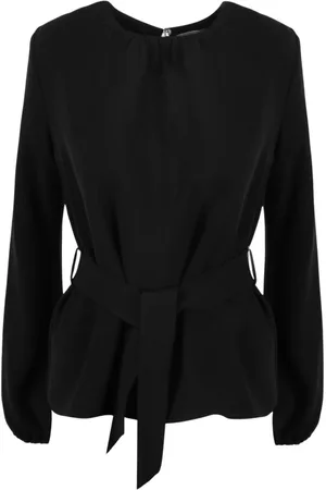 P.A.R.O.S.H. Blouses & Shirts, Dames, Zwart, S, Polyester, Stretch cady blouse met taille riem