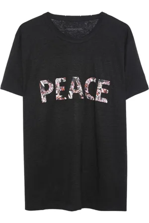 Zadig & Voltaire Tops, Heren, Zwart, M, Linnen, Peaceful Flower Print Linnen T-Shirt
