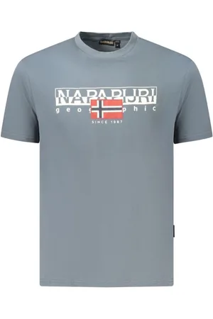Napapijri Tops, Heren, Grijs, M, Katoen, T-shirt met logo opdruk