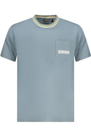 Napapijri Tops, Heren, Grijs, L, Katoen, Geborduurde Crew Neck Katoenen T-shirt