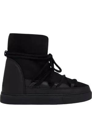 INUIKII Schoenen, Dames, Zwart, 40 EU, Leer, Zwarte leren sneeuwlaarzen met verborgen sleehak