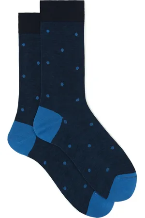 Gallo Ondergoed, Heren, Blauw, L, Katoen, Korte oceaanblauwe katoenen sokken met stippen op iriserende basis.