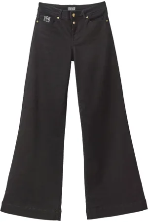 VERSACE Jeans, Dames, Zwart, W28, Katoen, Zwarte Stella Broek Wijde Pijpen