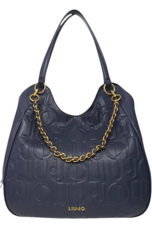 Liu Jo Tassen, Dames, Blauw, ONE Size, Leer, Eco-leer bucket tas met herhaald logo