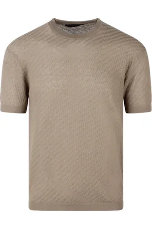 LOW BRAND Tops, Heren, Bruin, XL, Katoen, Geometrische Textuur Gebreid T-shirt