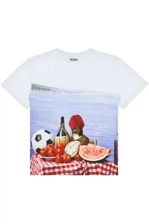 Moschino Tops, Heren, Veelkleurig, XL, Katoen, Witte Italiaanse Inspiratie T-shirt