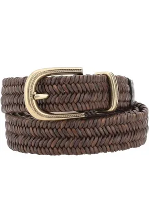 Brunello Cucinelli Accessoires, Dames, Bruin, M, Gevlochten leren riem met contrasterende gesp