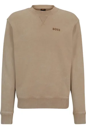 HUGO BOSS Sweatshirts & Hoodies, Heren, Bruin, L, Katoen, Katoenen Crewneck Logo Sweatshirt Lange Mouw