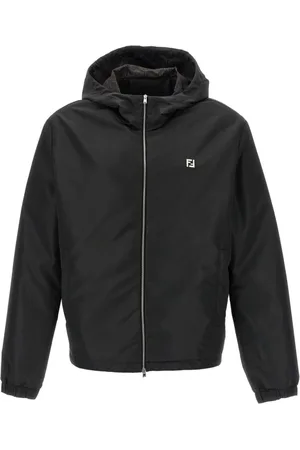 Fendi Jassen, Heren, Zwart, L, Zwarte rits capuchonjas