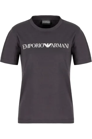 Emporio Armani Tops, Dames, Blauw, M, Katoen, Katoenen T-shirt met Voorkant Logo