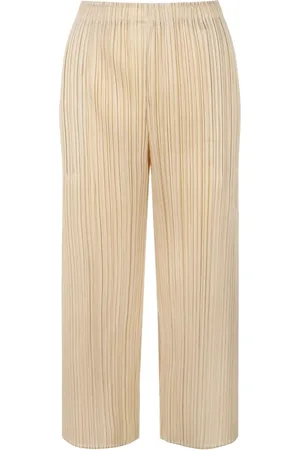 Issey Miyake Broeken, Dames, , L, Leer, Geplooide Bicolor Flared Broek